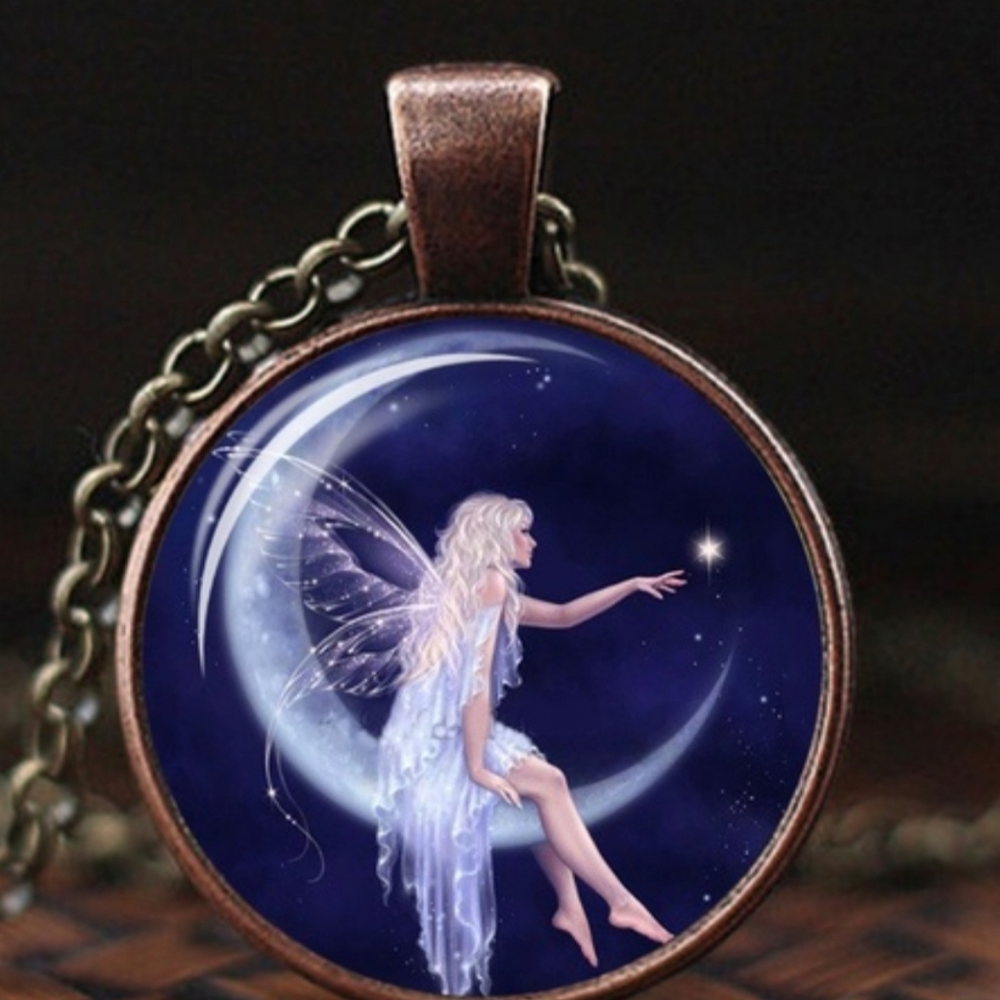 Fairy on a moon necklace
